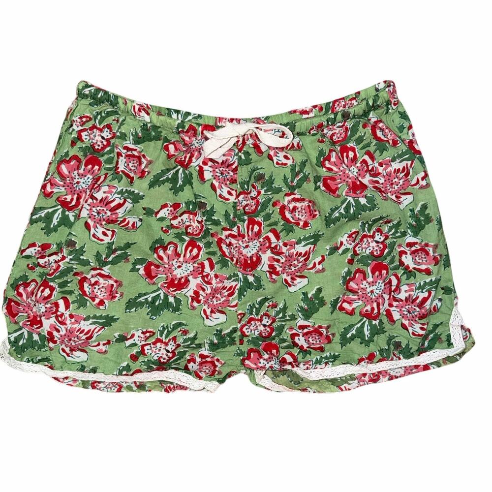 Signals Exclusively For Floral Cotton Shorts Green Pink Size Large Lace Trim
